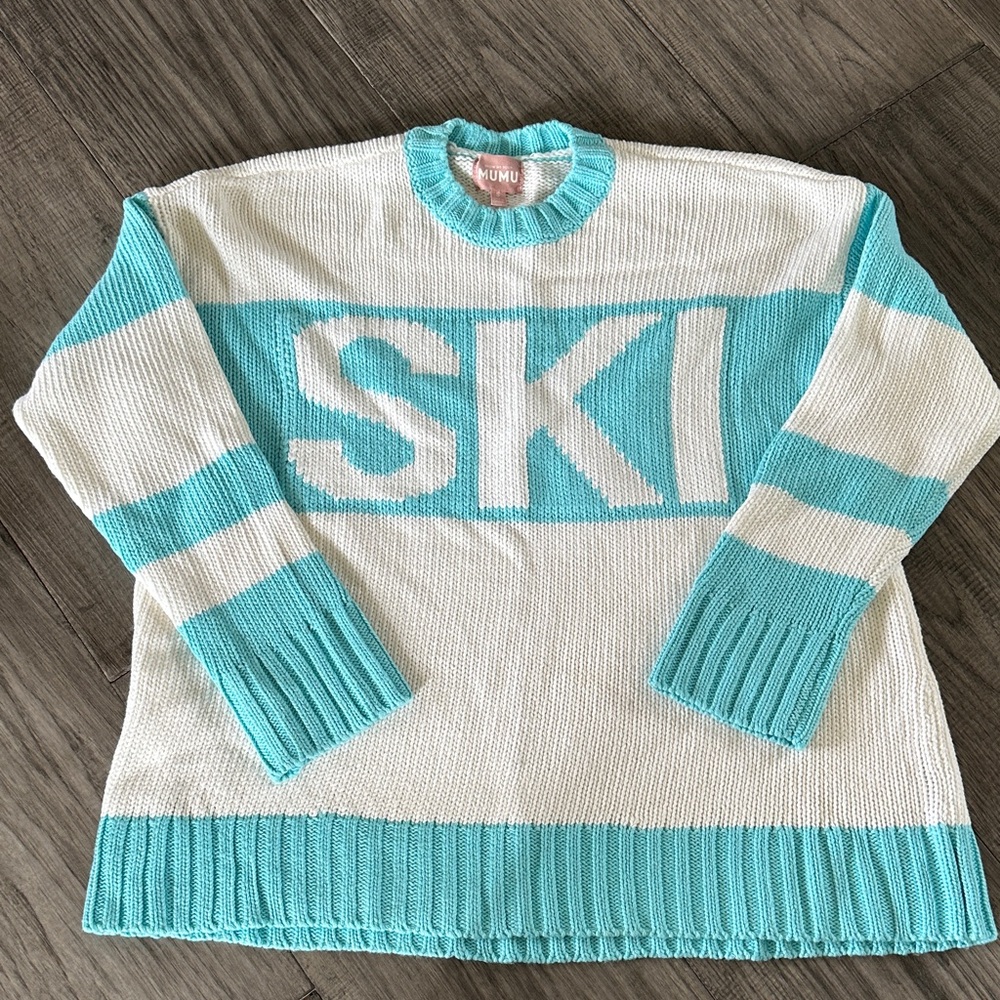 Show Me Your MuMu Teal and White SKI Sweater